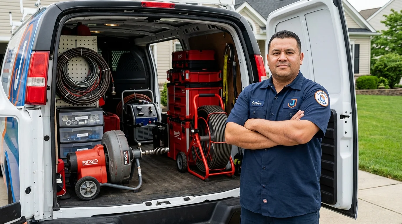 Professional drain cleaning equipment and Johns Plumbing LLC plumber in Thorp