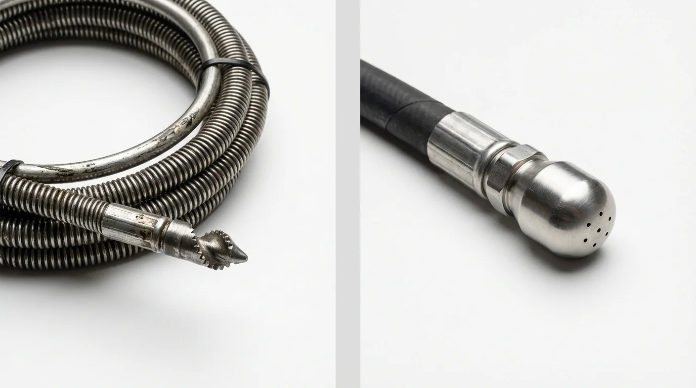 Drain snake cable and hydro jetting nozzle used for drain cleaning in Thorp, WI