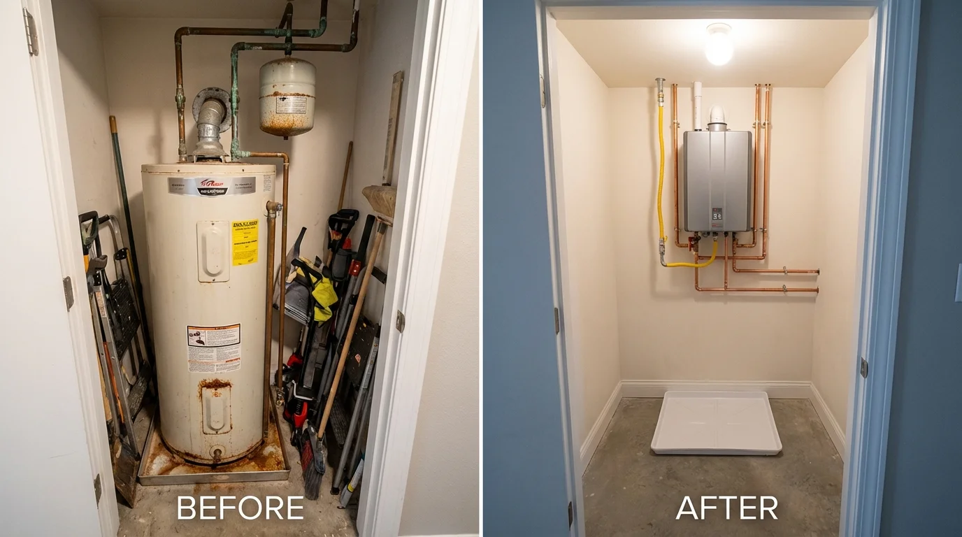Tank water heater versus wall-mounted tankless unit comparison for Thorp, WI homeowners